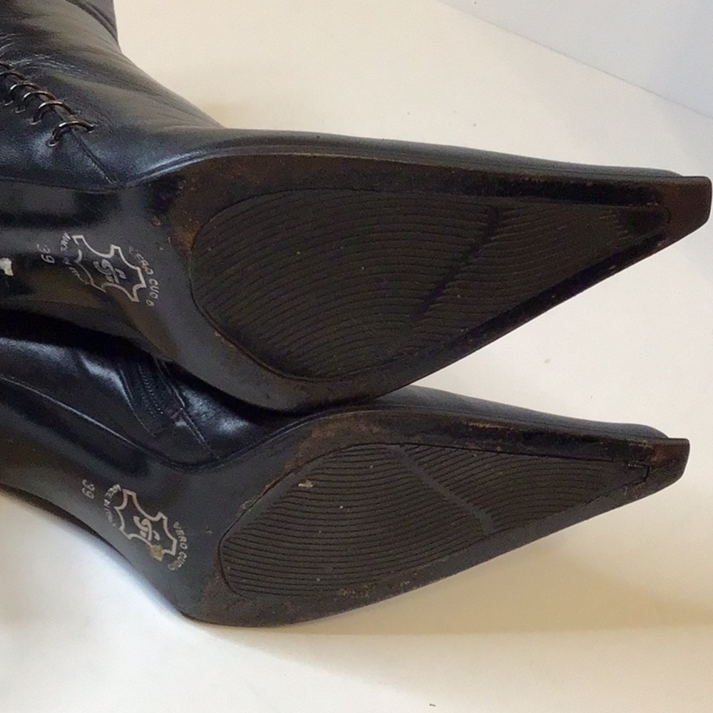 GUIDO SGARIGLIA BLACK LEATHER SQUARE TOE BOOTS SHOES SZ 39 - Picture 10 of 14